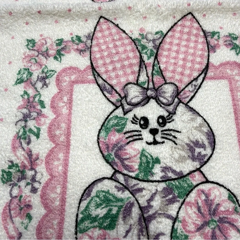 NWOT VTG Cannon Kitchen Towel 1980s-1990s Made‎ USA Bunny Flowers Country Cotton